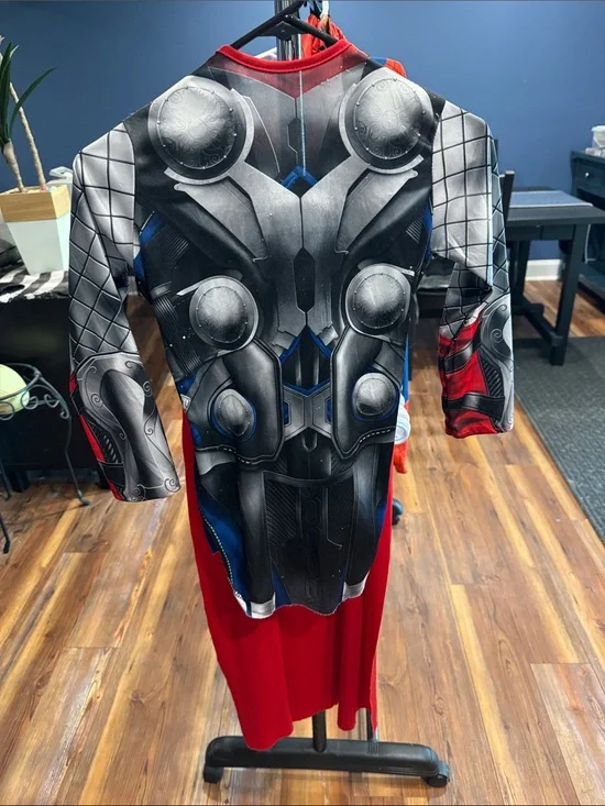 Kids Thor Superhero Costume with Armor Print and Red Cape and pants