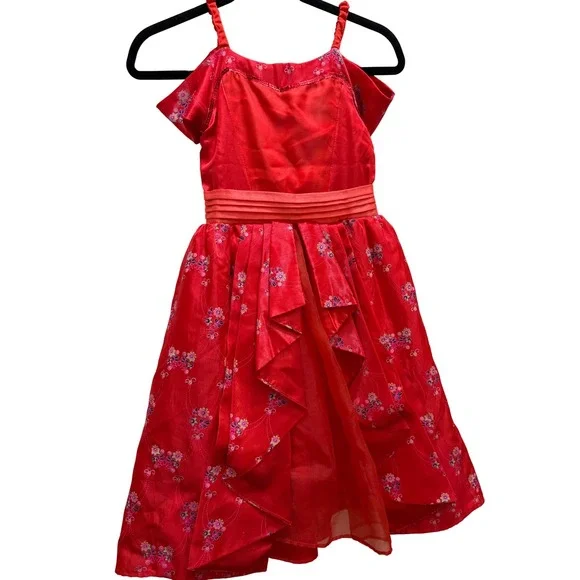 Disney‎ Parks Elena of Avalor Red Floral Glitter Costume Dress Girls Medium M