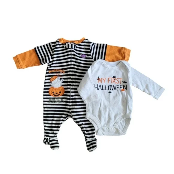 2 pc lot Baby's 1st Halloween One Piece My First Halloween Mommy's‎ Boo 3 months