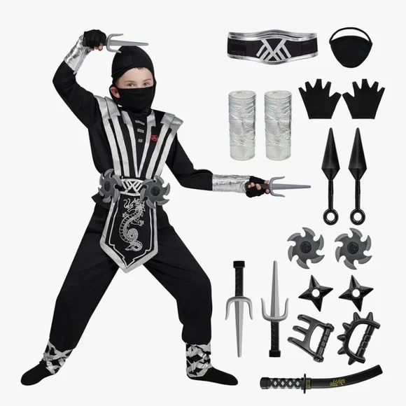 Stealth Ninja Kids Costume - Black and Silver
