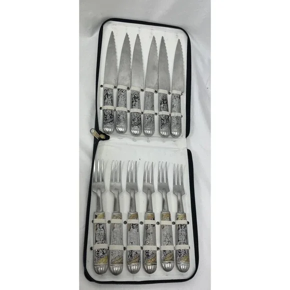 Argentinean Steak Knives and Forks Set 6 Acero Inoxidable Stainless Steel & Case