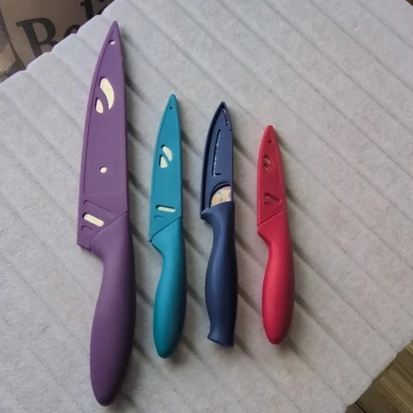 Multicolor 4-Piece Kitchen Knife Set Chef Paring Utility with Blade Covers