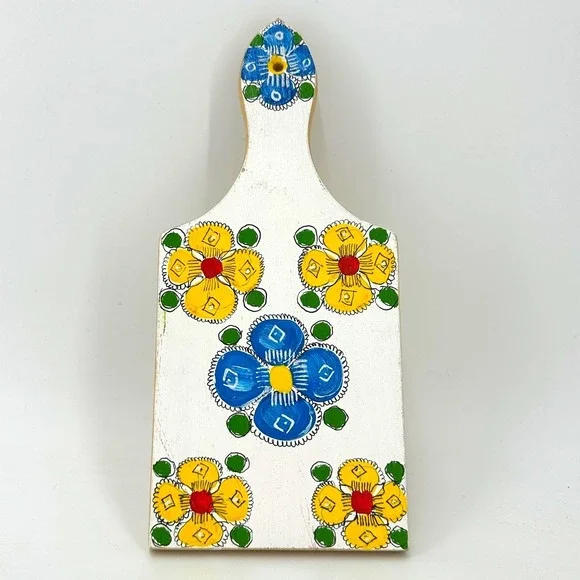 Vintage Hand-Painted‎ Folk Art Wooden Breadboard Cutting Board Kitchen Decor
