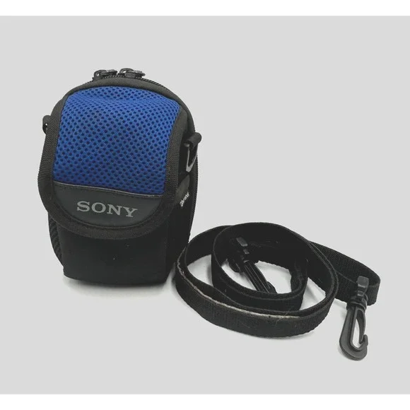 Sony Cybershot Digital Camera‎ Padded Case Blue & Black Carry Strap & Belt Loop