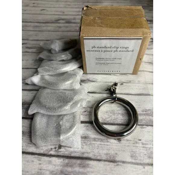 Pottery Barn Curtain Drape Clip Rings SEVEN Small Nickel Finish NEW