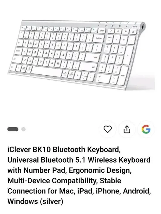 BK10 Bluetooth Keyboard, Universal Bluetooth 5.1 Wireless Keyboard with silver