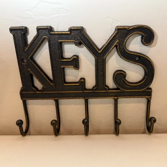5 Key Holder Cast Iron Metal Black Decorative‎ Farmhouse Rustic Wall Mount