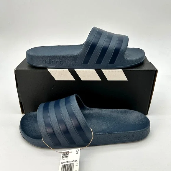 NEW adidas Adilette Aqua Slides Mens Size 12 Womens Size 13 Navy Blue IF0895