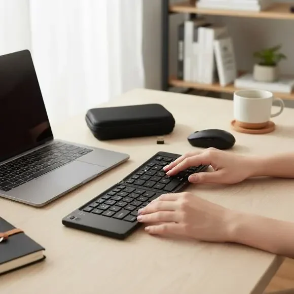 Foldable Bluetooth Keyboard Mouse Combo Rechargeable Wireless Travel USB-C
