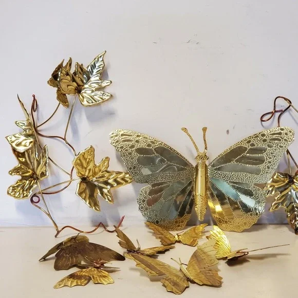 VINTAGE Hand Tooled Butterflies Leaves Wall Hangings Intricate Detail Home Decor