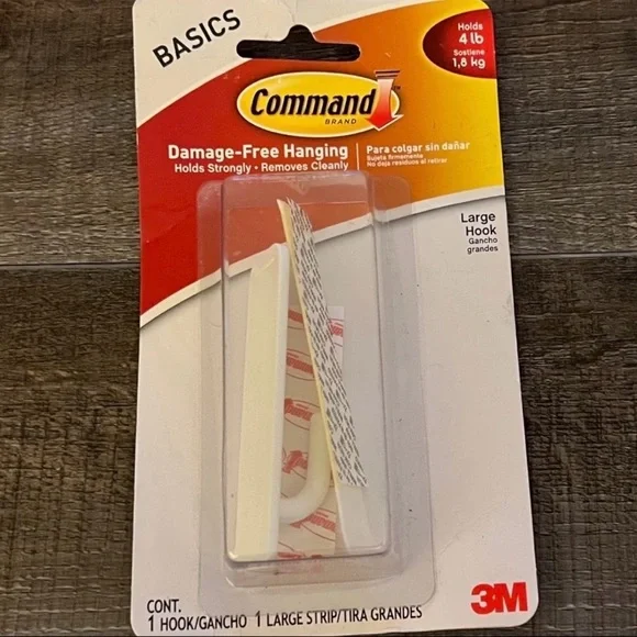 💞 New Large 3M Command Damage Free Hook with Adhesive Strips Holds Up To 4lbs