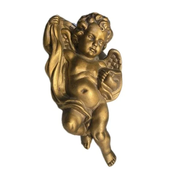 VTG Gold Cherub Angel Homco 1120 Wall Hangings Hollywood Regency Baroque Rococo