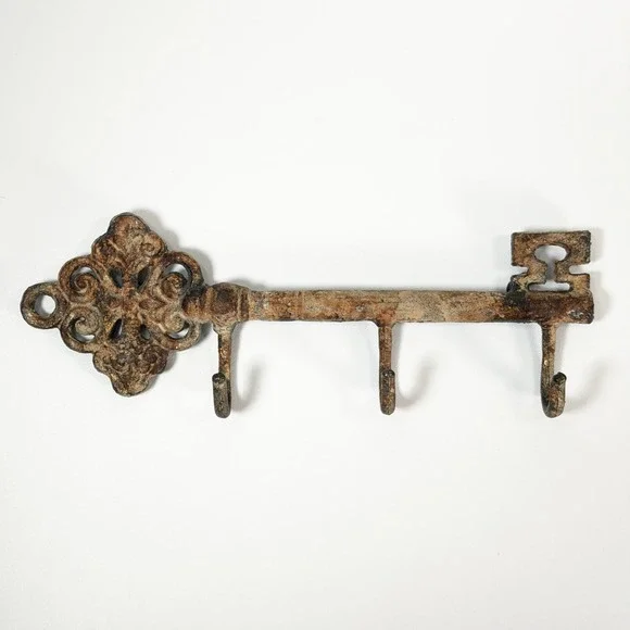 Vintage Skeleton Key Wall Hook Rack Brown Rustic Cast Iron Famrhouse Cottage