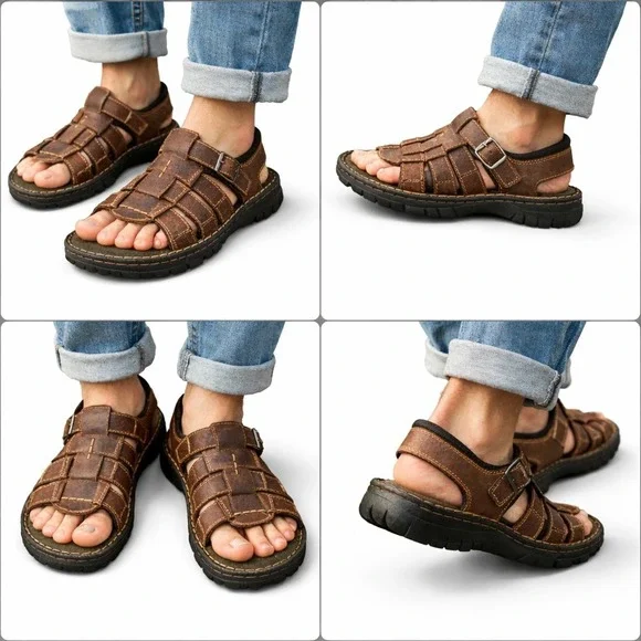 VTG NWT Faded Glory Y2K Retro Earthy‎ Mens 13 Brown Leather Fisherman Sandals