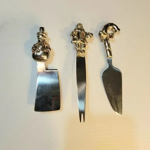 Wallace 3 Piece Vintage Christmas Cheese Knife Set