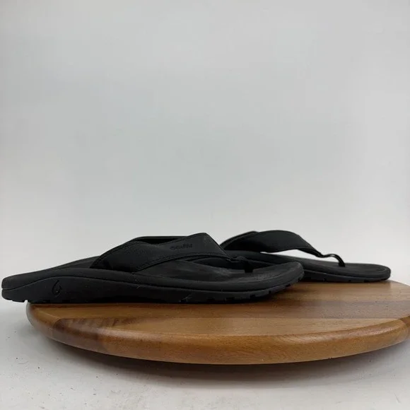 Mens Olukai Ohana Black Comfort Casual Sandals Thong Flip Flops Size 15‎ M GUC