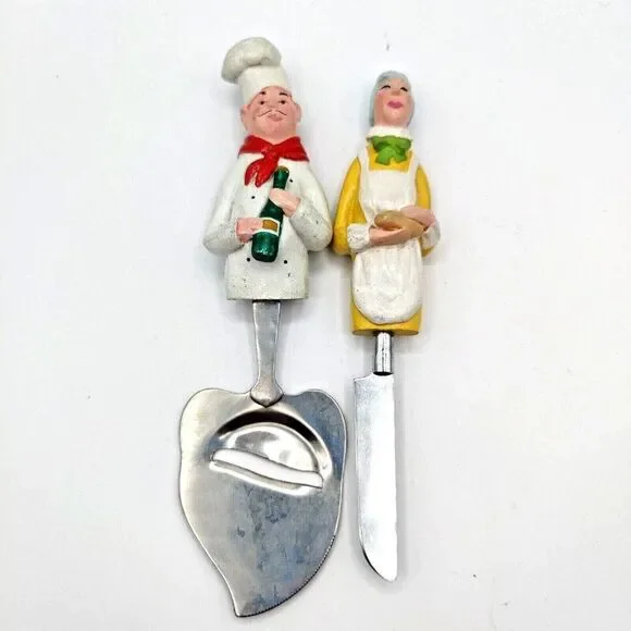 Vintage Cheese Board Utensil Set Chef and Baker Unique Rare Slicer and Knife 50s