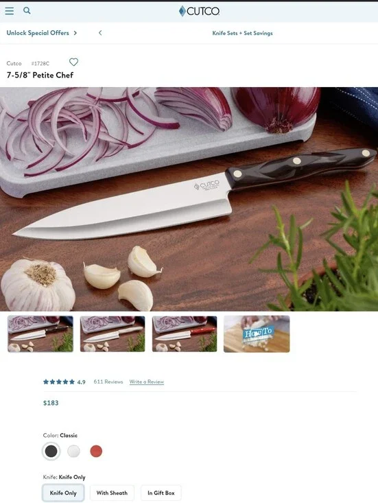 Cutco Petite Chef Knife 1728 Classic Brown Swirl Handle 8