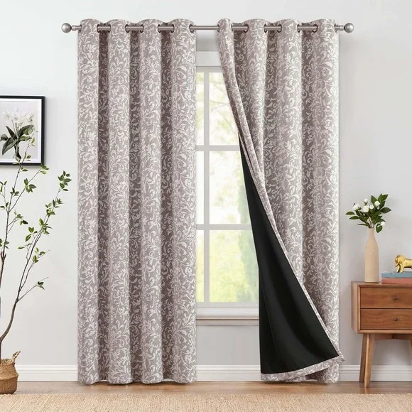 Grommet Blackout Curtains Panels Set Floral Print Room‎ Darkening Window Drapes