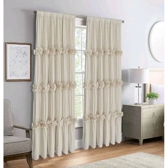 Homechoice Decor Thermal Blackout Ruffle Curtains Beige 2 Panels Lined 54x84