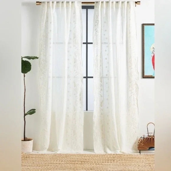 Anthropologie Manette Embroidered Curtain Panel 51