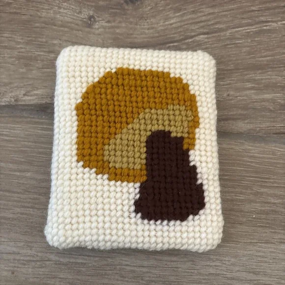 Cross Stitch Yellow /brown Mushroom Wall Hanging 5