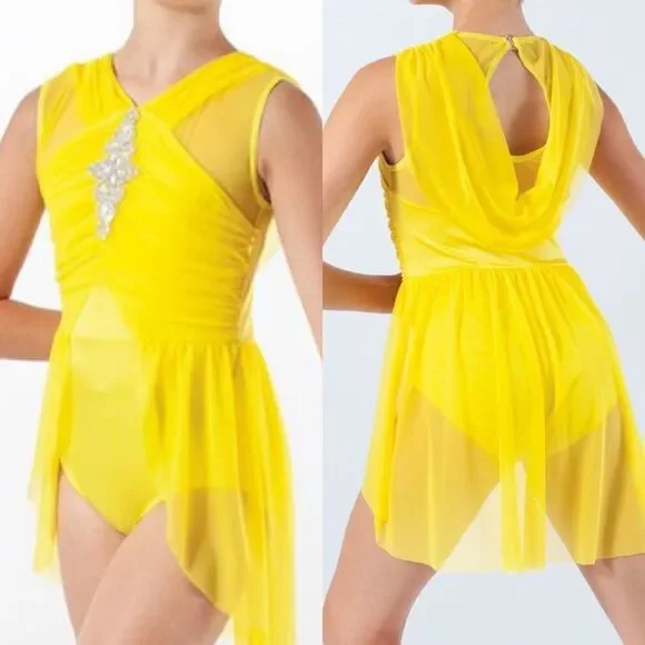 Weissman Dance costume yellow rhinestone Take Me Home 12997 IC child 7/8