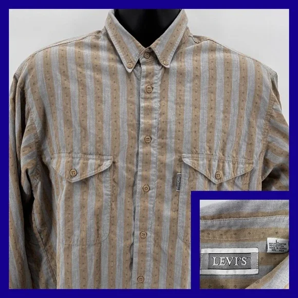 Vintage‎ Levis Shirt Mens Medium Striped Button Up 80s 90s Made in Korea WPL 423
