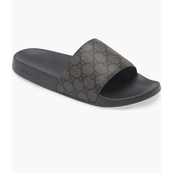 NWB GUCCI GG Supreme Slide (Men) Grey/Black Designer Sz: 7