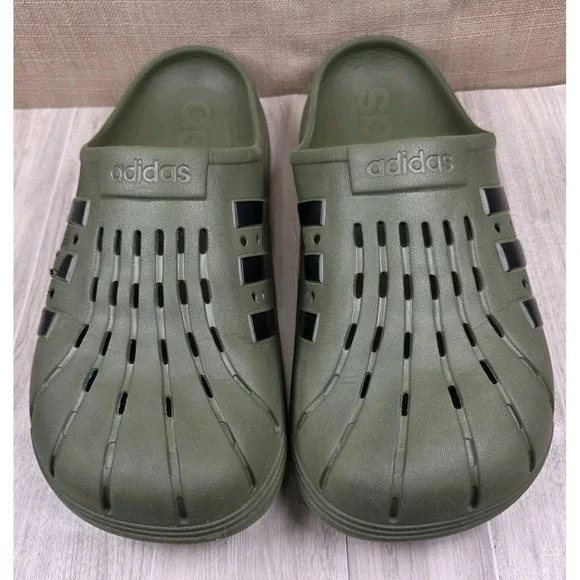 Adidas Adilette Clogs Mens 13 Womens 14 Focus Olive Core Black Slip On Shoes