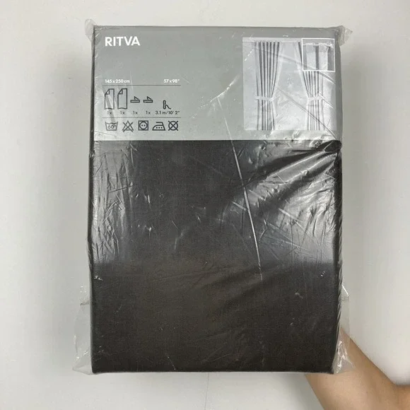 Ikea Brown Curtains 2 Panels (1 pair) RITVA 100% Cotton w/‎ Tie-Back 57