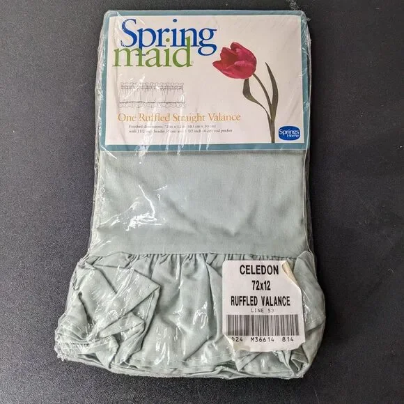 Vintage Springmaid Valance Green Ruffled Straight‎ 72x12 Celedon
