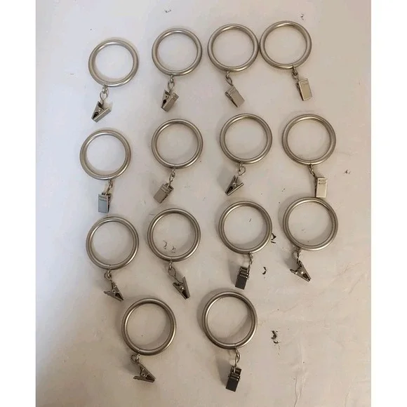 Set Of 14 Brushed‎ Nickel Curtain Drapery Hardware Rod Clip Rings 1.25