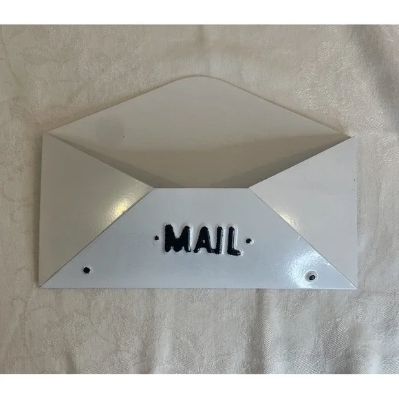 Barnyard Designs Enamel Metal Mail Holder Wall Mount White Black 12