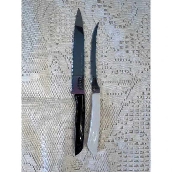 VTG EKCO Stainless Steel USA Steak Knives Black & White Handles 2 Styles