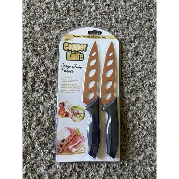 Copper Knife 2 pack, Stainless Steel Copper Coating Stays Sharp Forever New