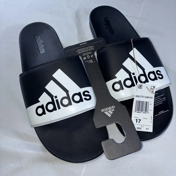 Adidas Adilette Comfort‎ Slides Black And White Men’s Size 17 NWT