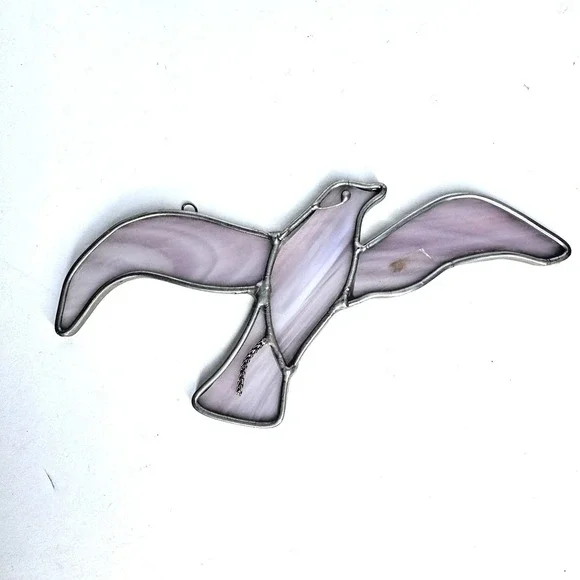 Vintage Stained-Glass Bird Seagull Suncatcher Purple Lavender Hanging Window