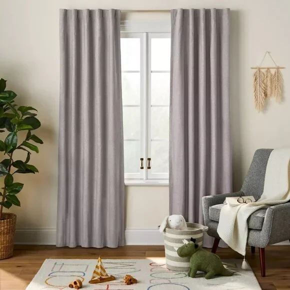 Pillowfort Heather Gray Chambray Cotton Blackout Curtain Panel 42