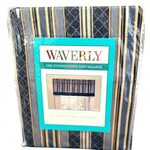 Waverly Etienne Stripe Tate Rod Pocket Valance 52 W x 18 L Indigo New $50