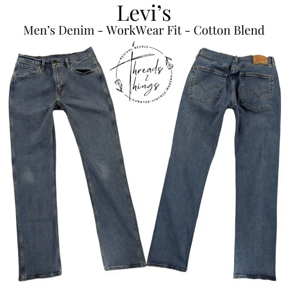 Levis Jeans Mens Workwear Fit Med Blue‎ Wash 32 34 Durable Cotton Blend Straight