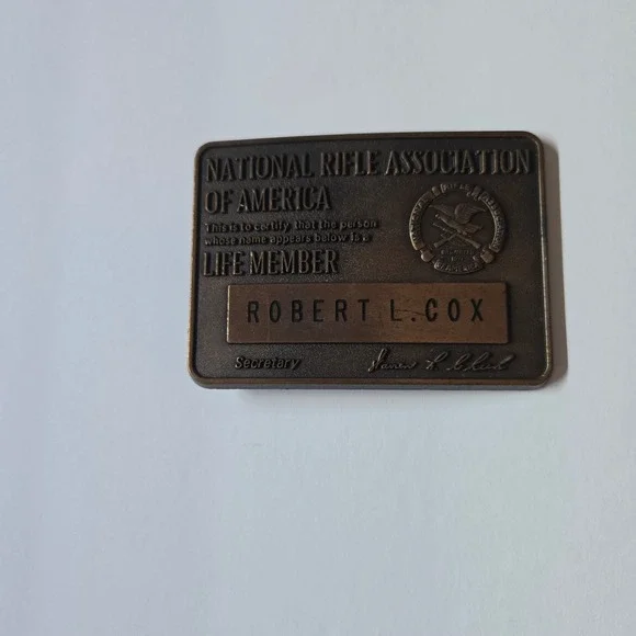 National Rifle Association of America Life Member Belt Buckle Bronze Tone
