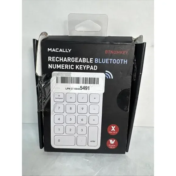 Macally BTNUMKEY Rechargable Cordless Wireless Bluetooth Numeric Pad White B4