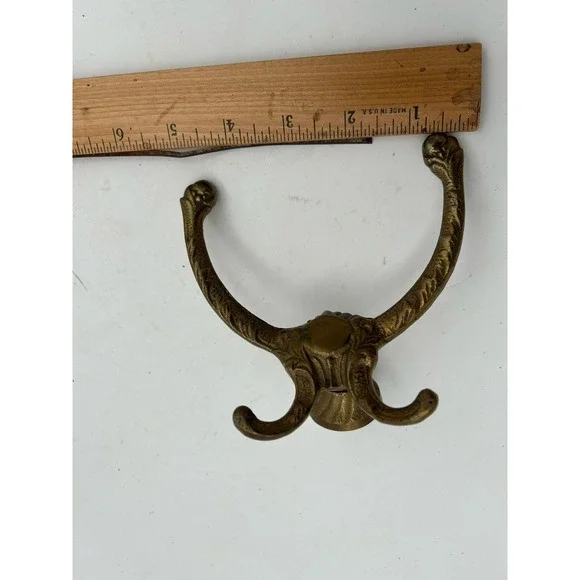Vintage‎ Solid Brass Wall Mount Double Arm 4 Hook Coat Hanger