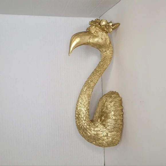 Z Gallerie Champagne Gold Flamingo Head Statue Hanging Art Plaque Home Décor NWT