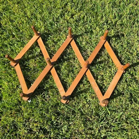 Vintage 10 Peg Accordion Wooden‎ Wall Rack Coat Rack