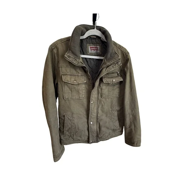 Levi's Field Jacket Military Canvas Coat Small Olive‎ Green Quilted