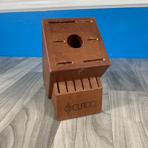Cutco 13 Slot Solid Oak Knife Block 12 Knives 1 Sharpener Hole USA