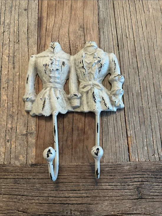 Double Dress Wall Hook - Distressed White Cast Iron