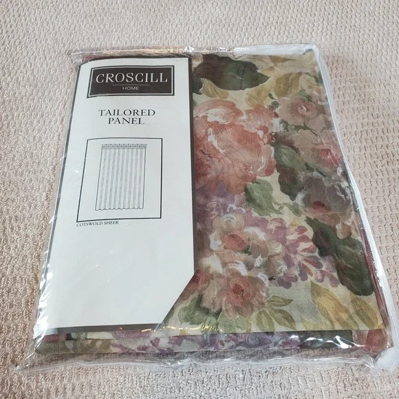 Croscill Cotswold Sheer Floral Tailored Curtain Panel 59x84 Rose Sage 8358 NEW
